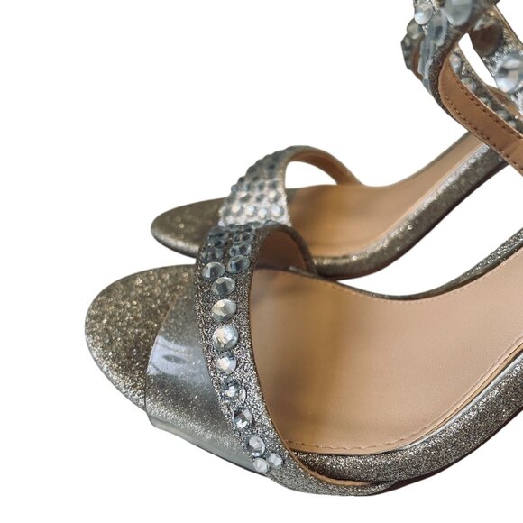 Jewel By Badgley Mischka Owen Glitter Heels Rhinestone Wedding Glam Shoe Size 6 - Picture 8 of 15